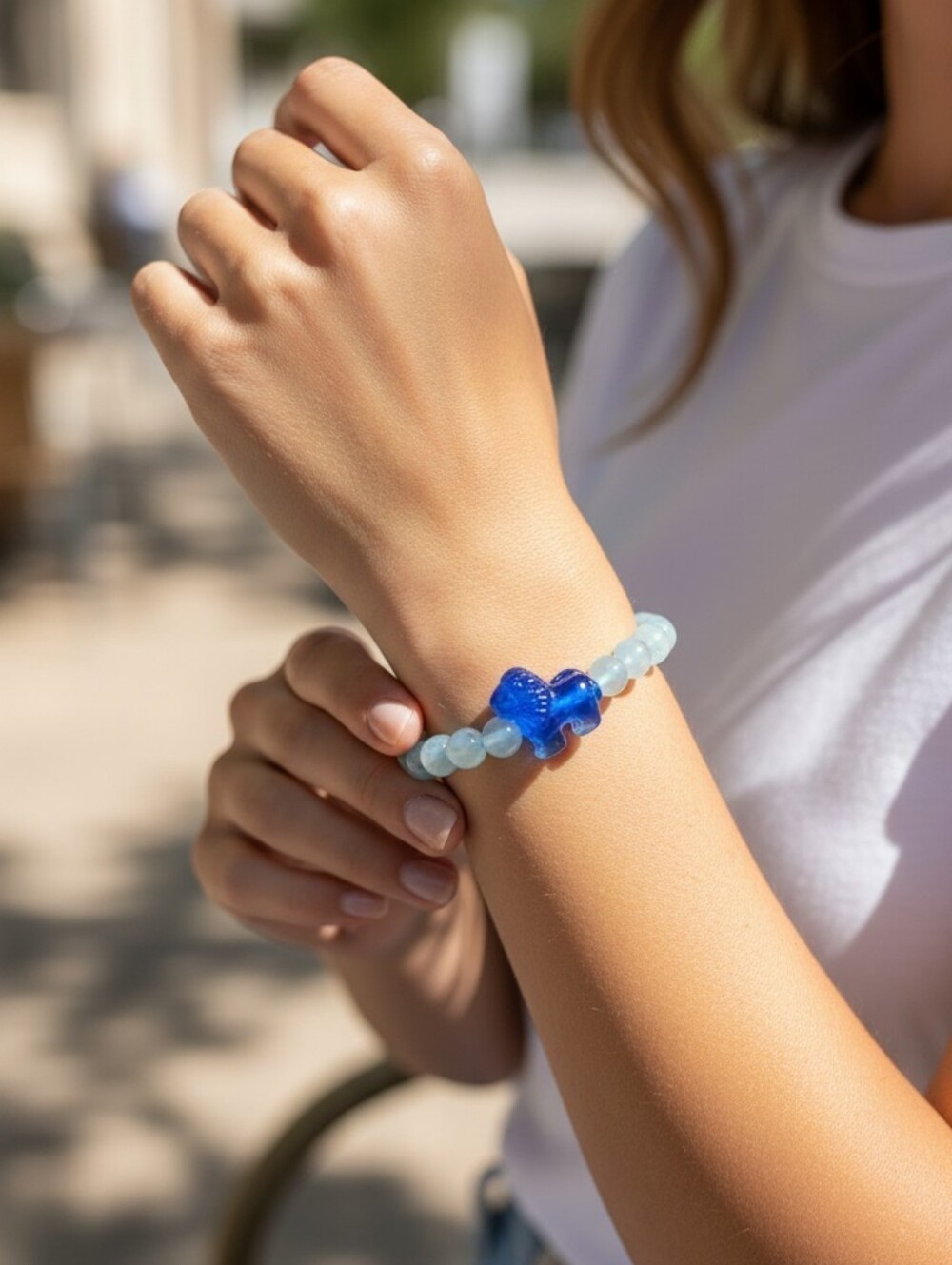 Simply Southern Light Blue Lion Tracker Bracelet, w/Dark Blue Turtle,NWT